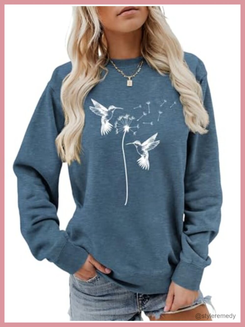 Cotton Blend Boho Floral Sweatshirt Crewneck Long Sleeve Women's